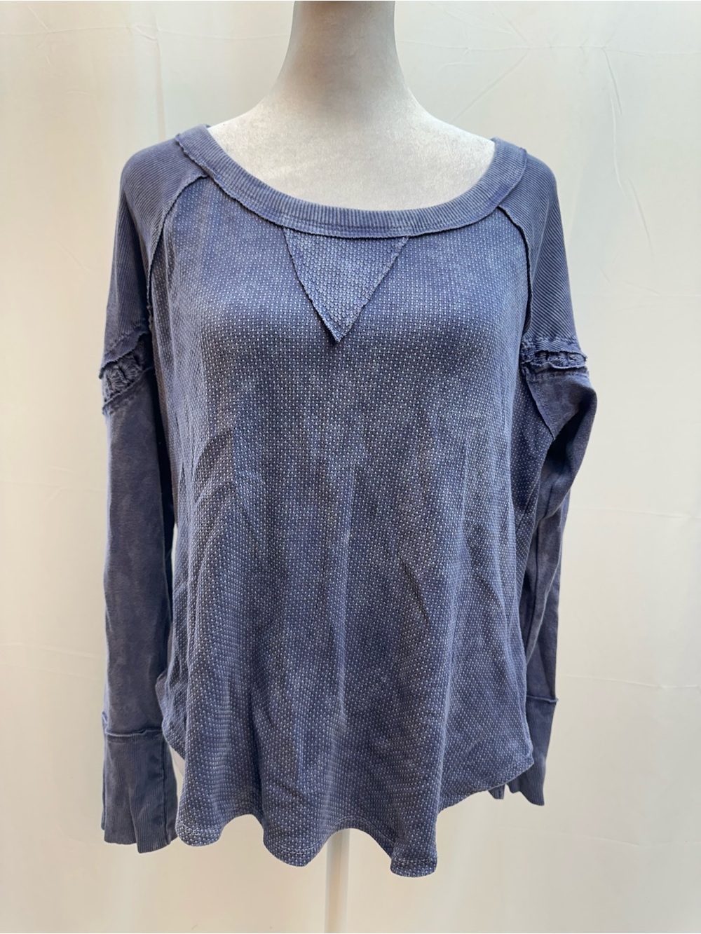Atelier Nicole Miller Relaxed Long-Sleeve Waffle Knit Crochet Top S